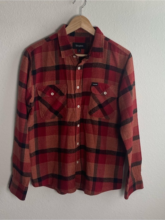Brixton Other - Brixton Flannel Mens Plaid Button Down Shirt Red Brown Size Small Skateboard